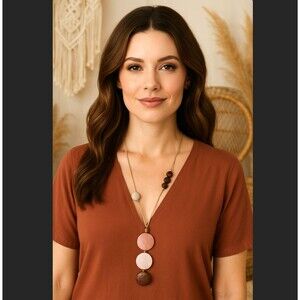 J. Jill Layered Stone Necklace Round Rose Quartz Cord Adjustable Earthy Neutral